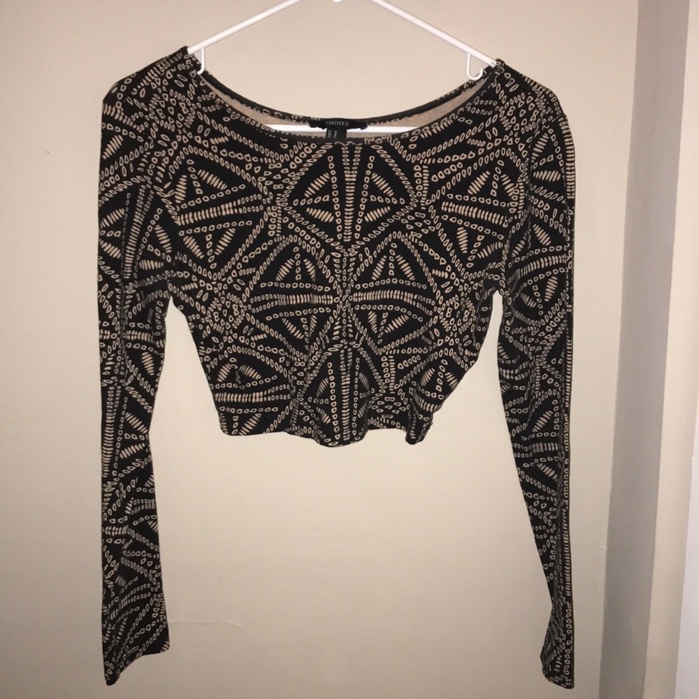 Gold and black detailed long sleeve crop top